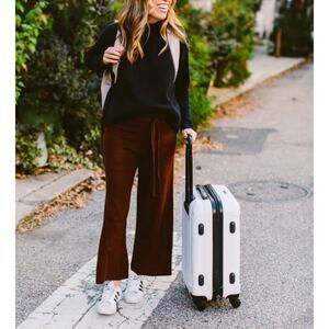 Anthropologie Linette Merino Wool Blend Cropped Sweater Pants Wide Leg M Brown